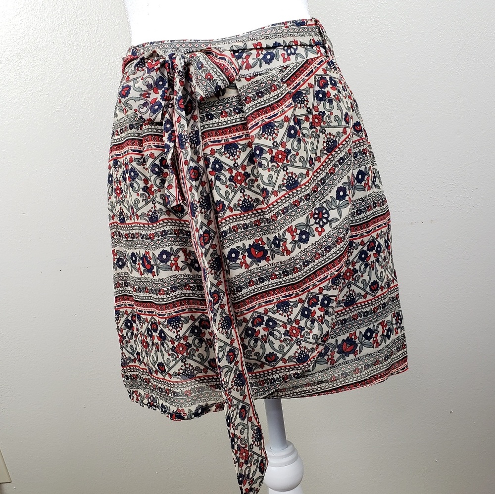 Mango casual boho floral wrap mini skirt size 6